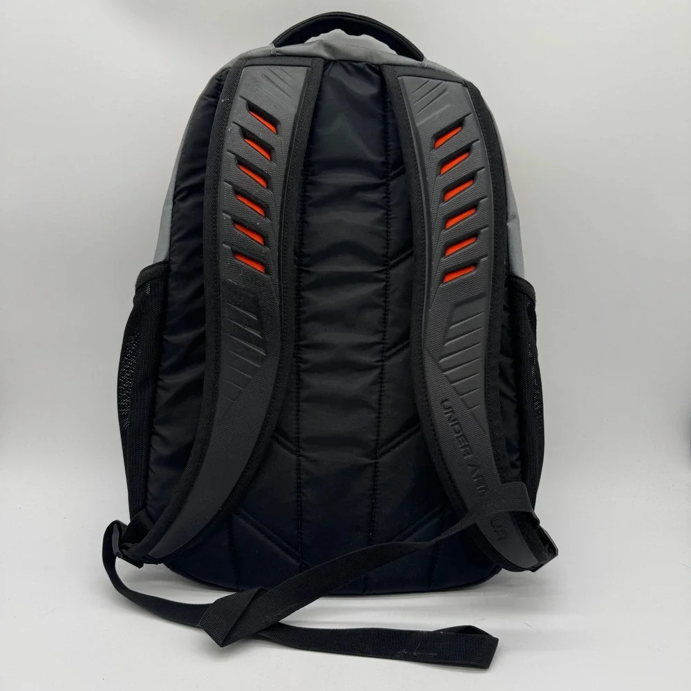 Under Armour Storm Recruit Backpack Gray Black Bolt Orange Laptop Sports Bag